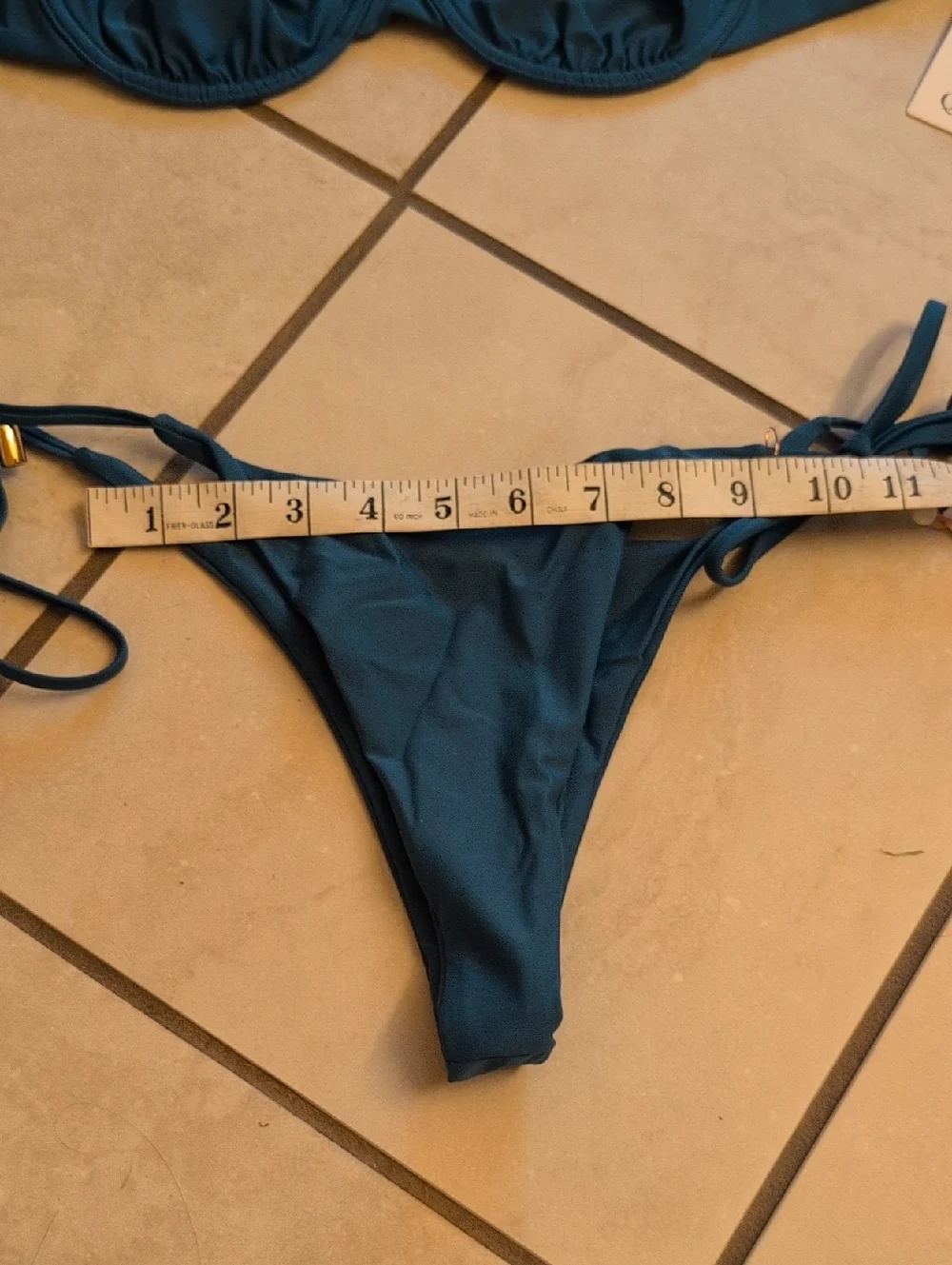 NWT Quince Bikini Set Demi Bikini Top Side-Tie Bottom Lagoon Teal blue Size M